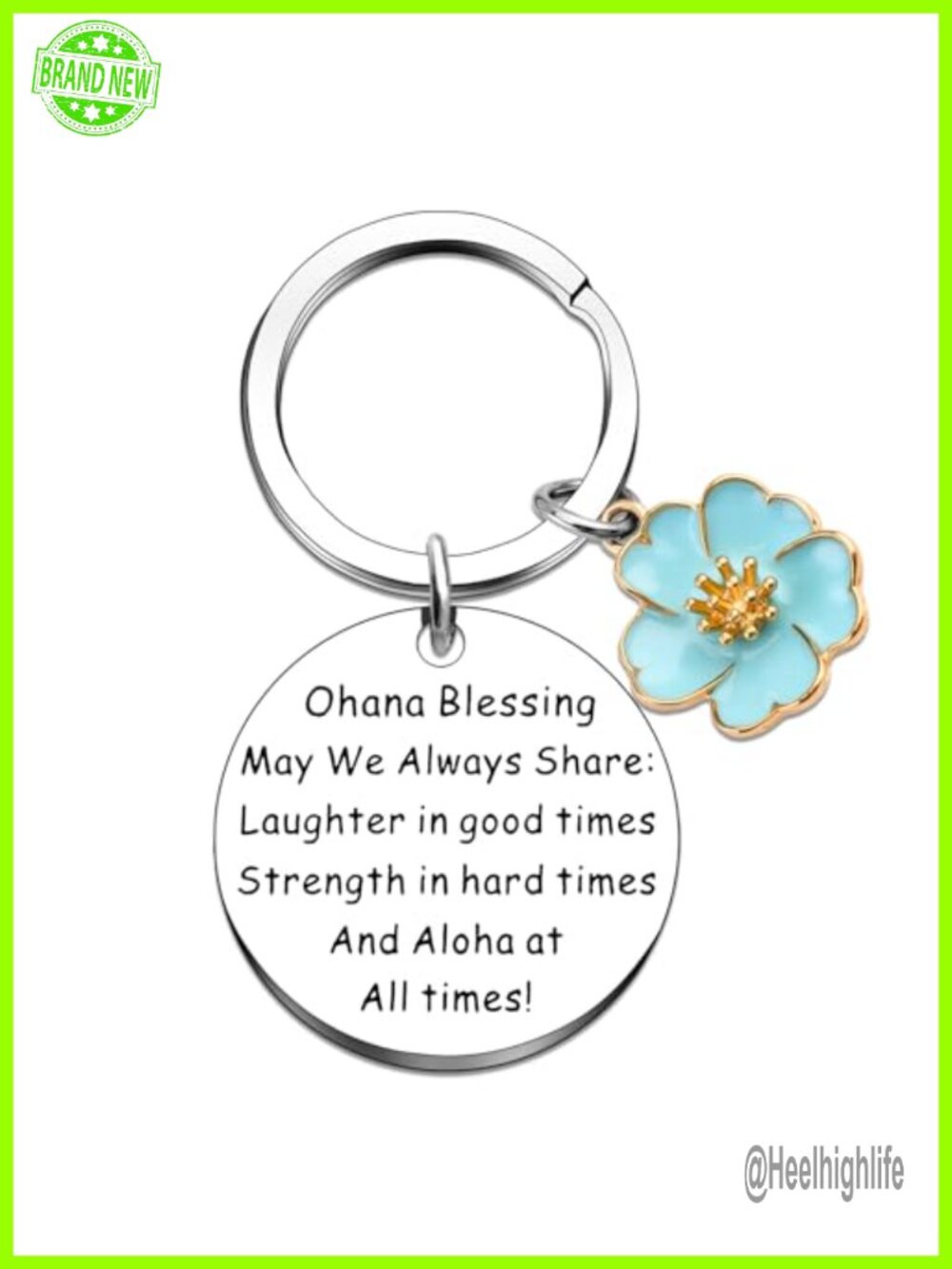 Hibiscus Keychain Ohana Blessing Stainless Steel Hawaiian Charm Keyring